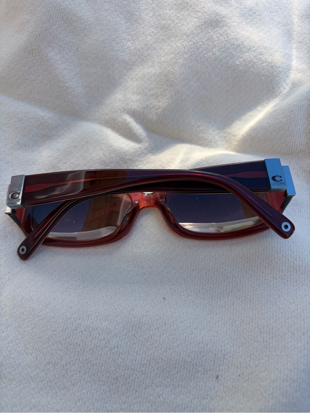 Coach Pink Rectangular Sunglasses with Patterned Temples - Picture 5 of 5